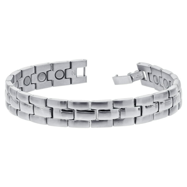 Men's Two Tone Magnetic Therapy 12mm wide Link Bracelet 8.5" 